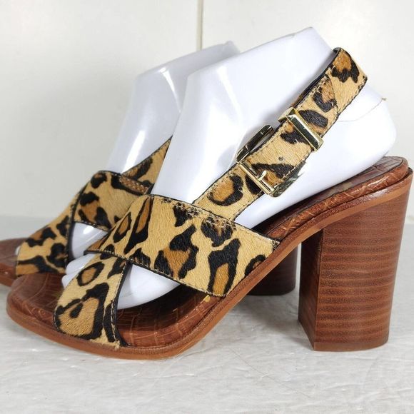SAM EDELMAN Women's Ivy US8,5M Leather Animal Print CrisCross Slingback Sandals - Picture 2 of 14
